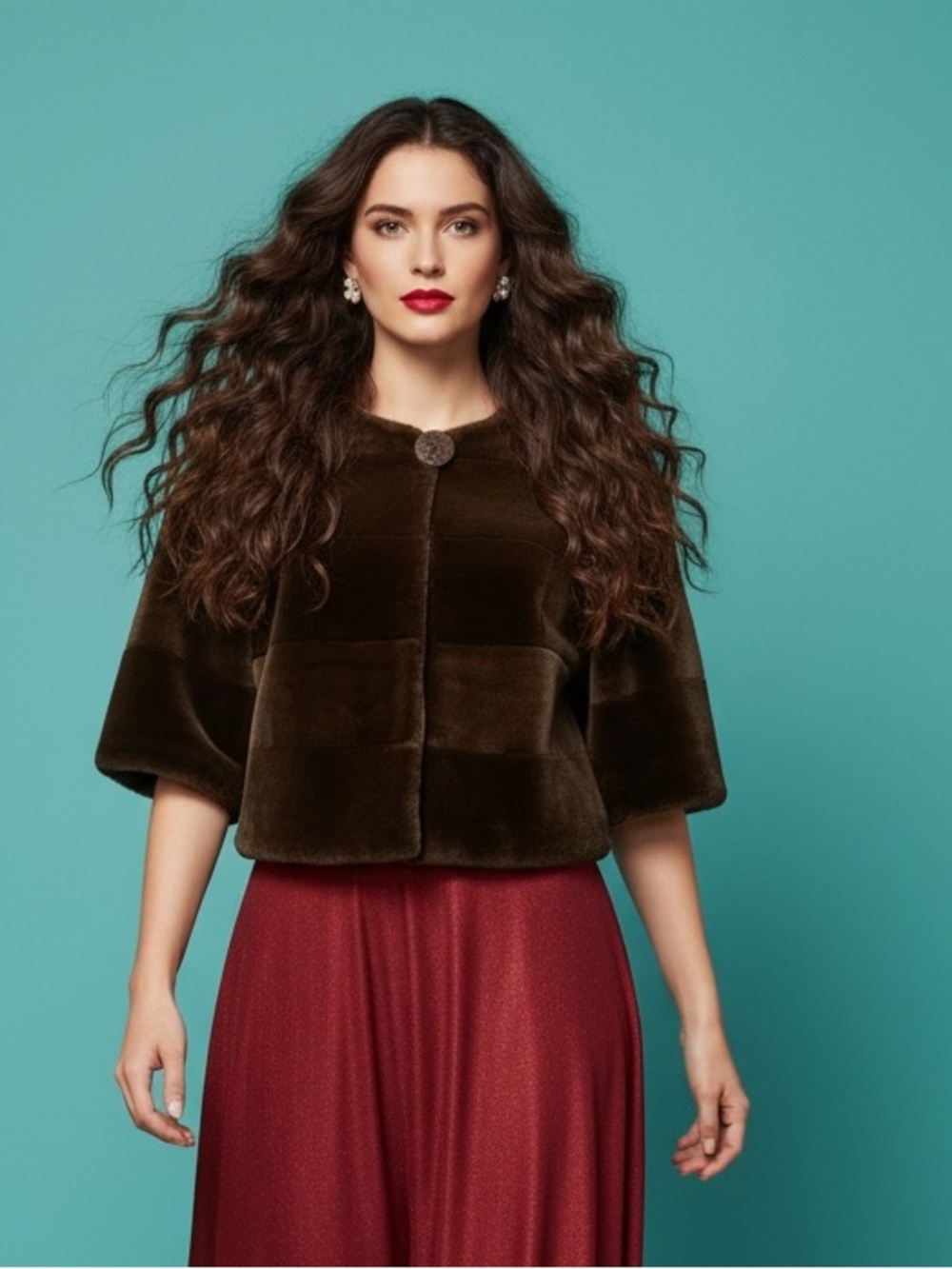 Beta's Choice Brown Faux Mink Fur Cropped Jacket Coat Size S
